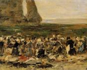 尤金 布丹 : Laundresses at Etretat